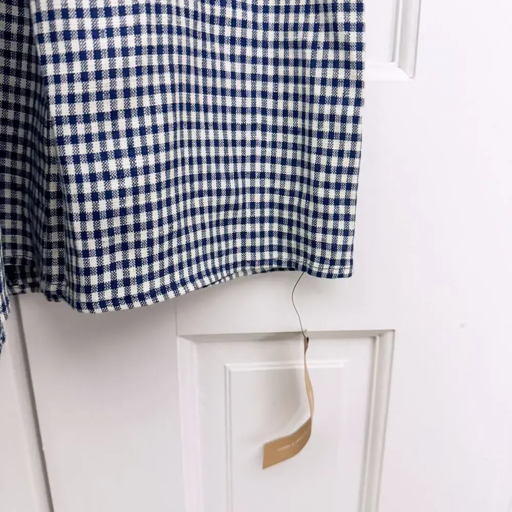 Reformation Orzo Linen Gingham Checkered Blue Skirt (Size 8)